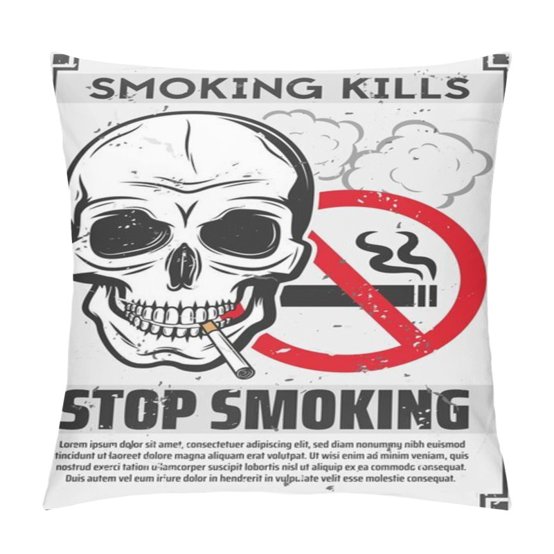 Personality  Skull With Cigarette, Stop Smoking Concept Pillow Covers