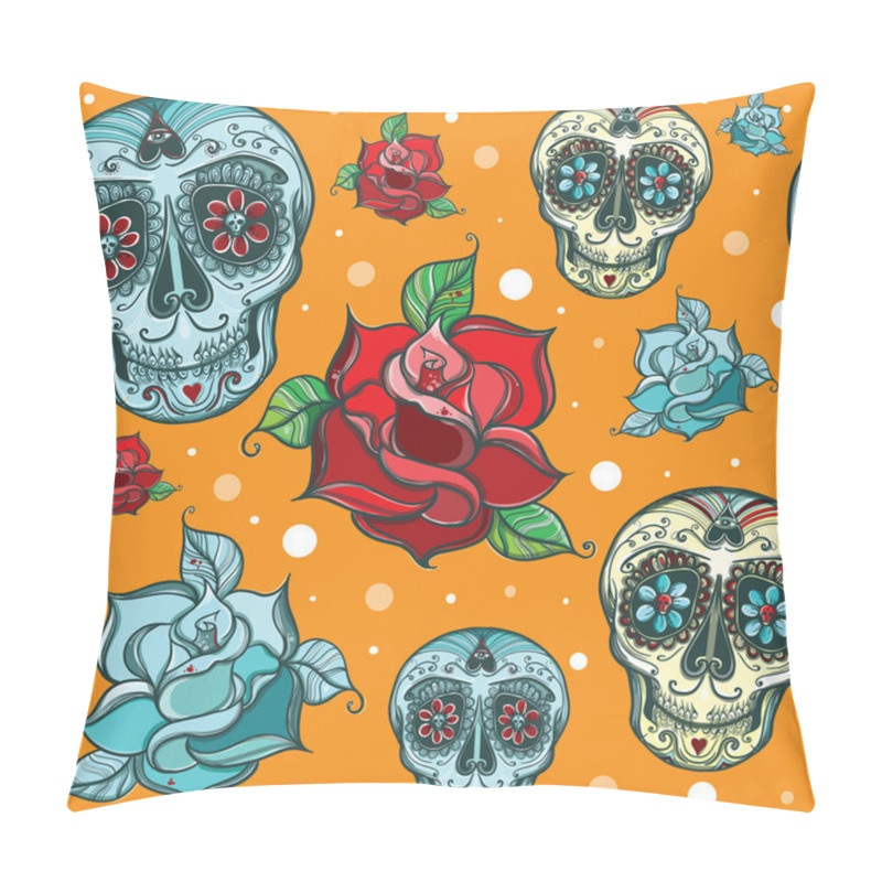 Personality  Vector Seamless Pattern With Sugar Skull With Roses Pillow Covers