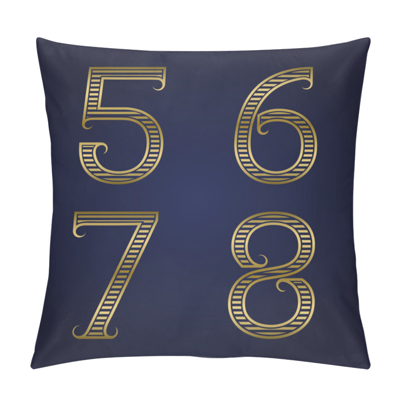 Personality  Five, Six, Seven, Eight Golden Ribbed Numbers With Flourishes Pillow Covers