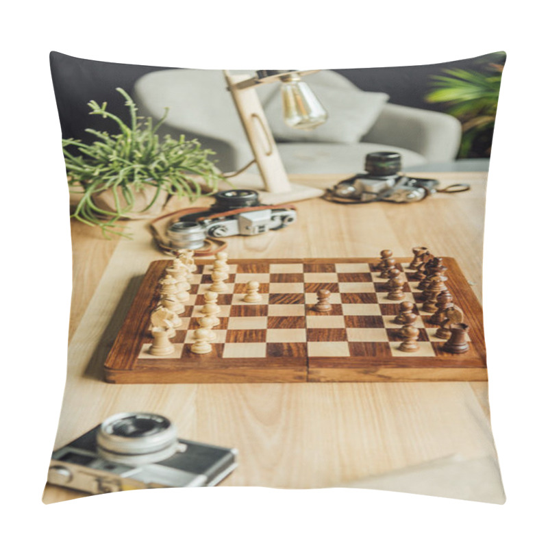 Personality  Chess Board Set With Old Cameras Pillow Covers