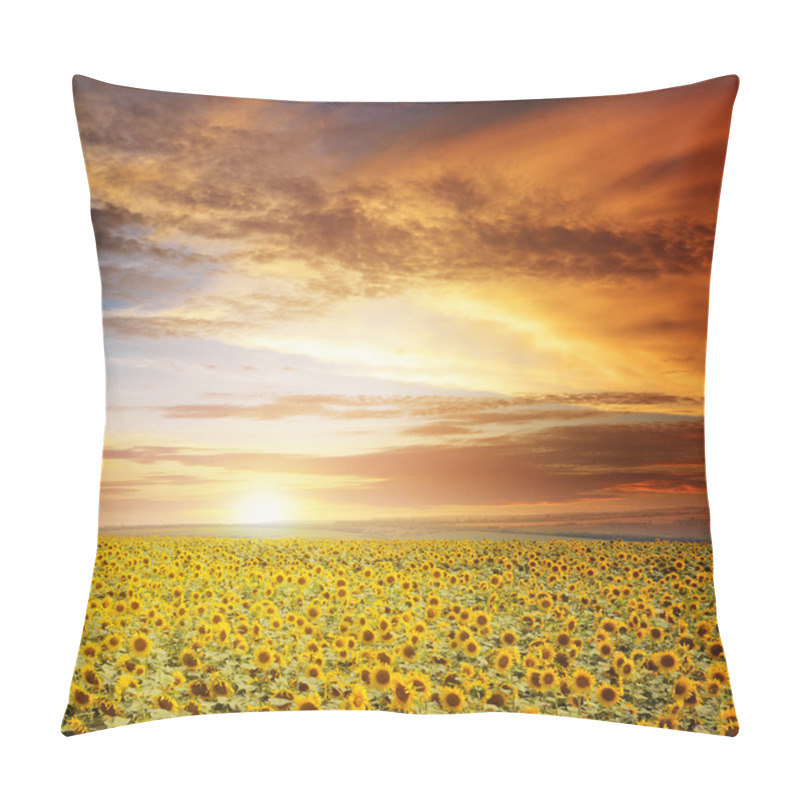 Personality  Beautiful Sunset Over Sunflowers Field Pillow Covers