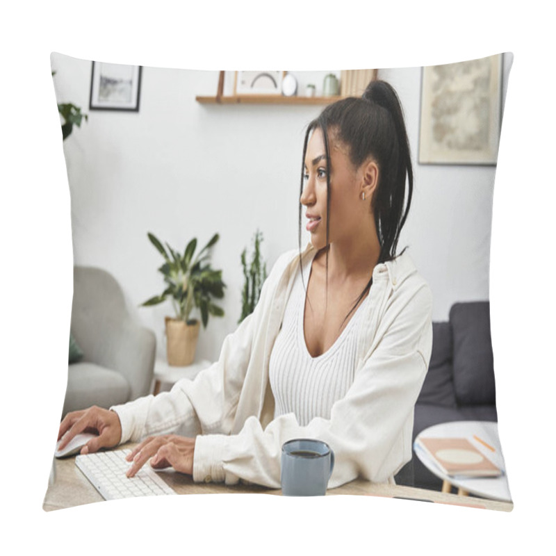 Personality  A Young Woman Focuses On Her Studies At Home, Surrounded By Plants And A Warm Atmosphere. Pillow Covers