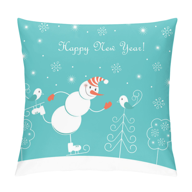 Personality  New Year Skating Happy Snowman Pillow Covers