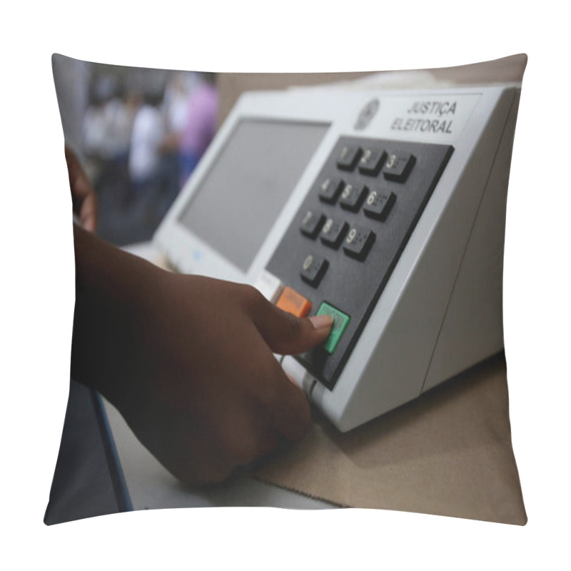 Personality  Salvador, Bahia, Brazil - July 31, 2018: Electronic Ballot Box Used In Elections In Brazil And Seen In The City Of Salvador. Pillow Covers