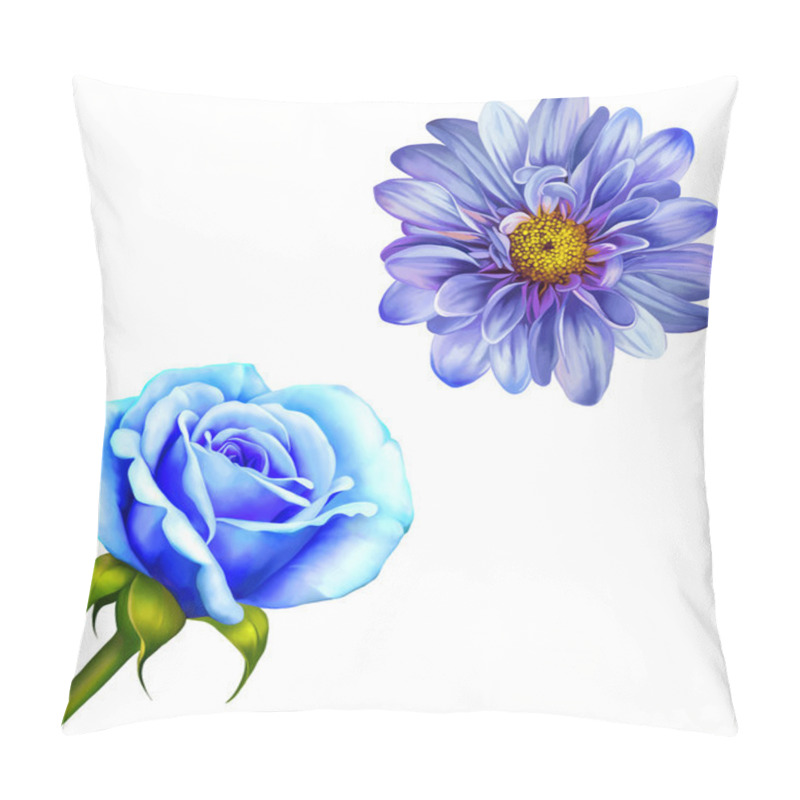 Personality  Blue Mona Lisa And  Rose Flower Pillow Covers