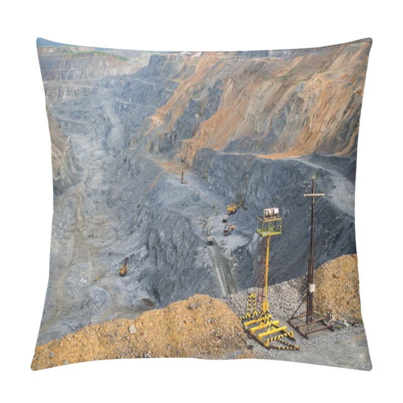 Personality  Temporary Lighting Against The Backdrop Of A Open-pit Mine. The Quarry Operation  Is Located In The Village Of Belogorsk, Kemerovo Region. Siberia, Russia. Pillow Covers