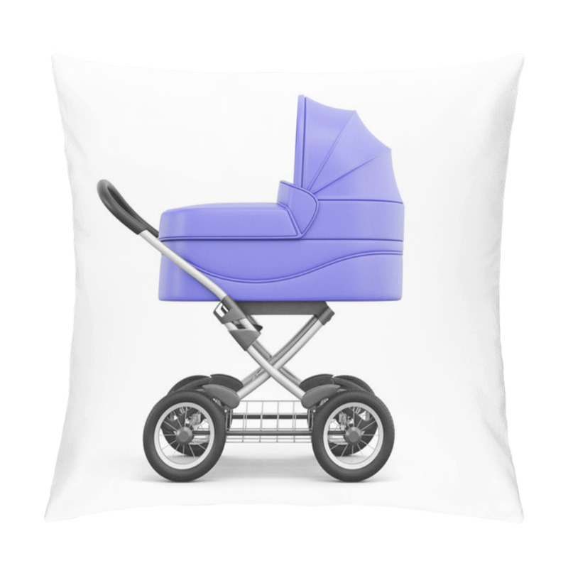 Personality  Side View Of Baby Stroller Isolated On White Background. 3d Rend Pillow Covers