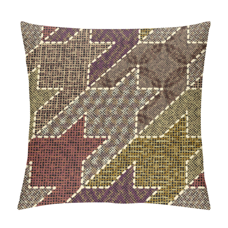 Personality  Imitation Of Indian Patchwork Pattern With Texture Canvas Hounds-tooth Pattern. Vector Seamless Image. Pillow Covers