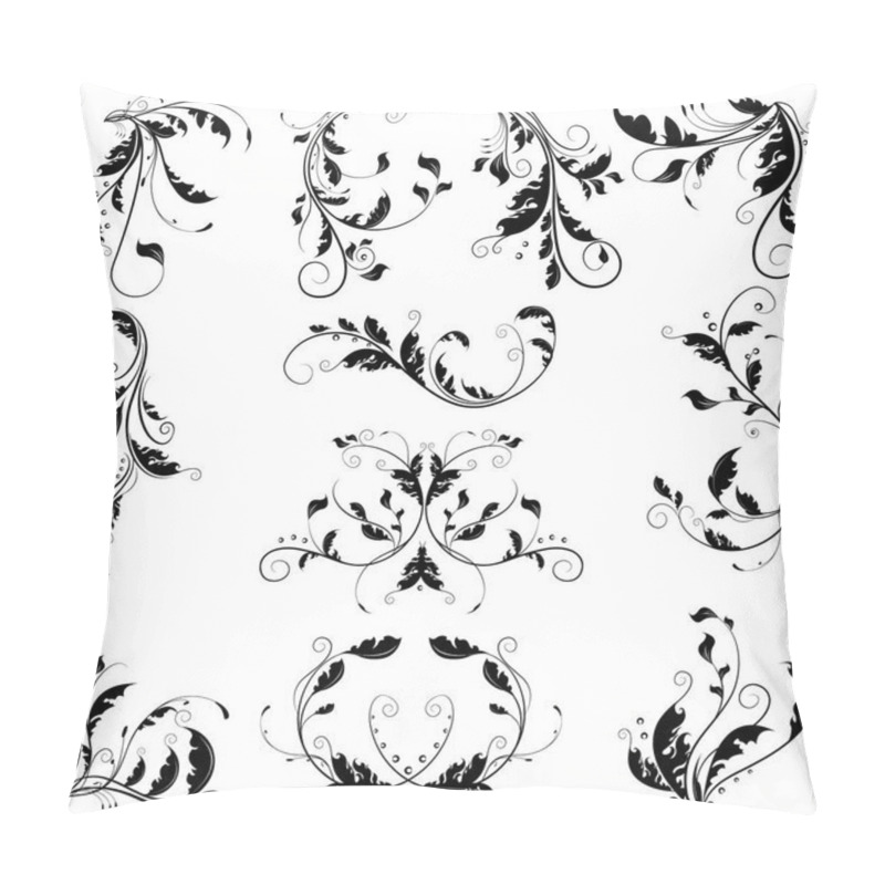 Personality  Black Delicate Abstract Floral Graphic With Curly Branches And Ornamental Swirl Leaves. Beautiful Floral Collection. Pillow Covers