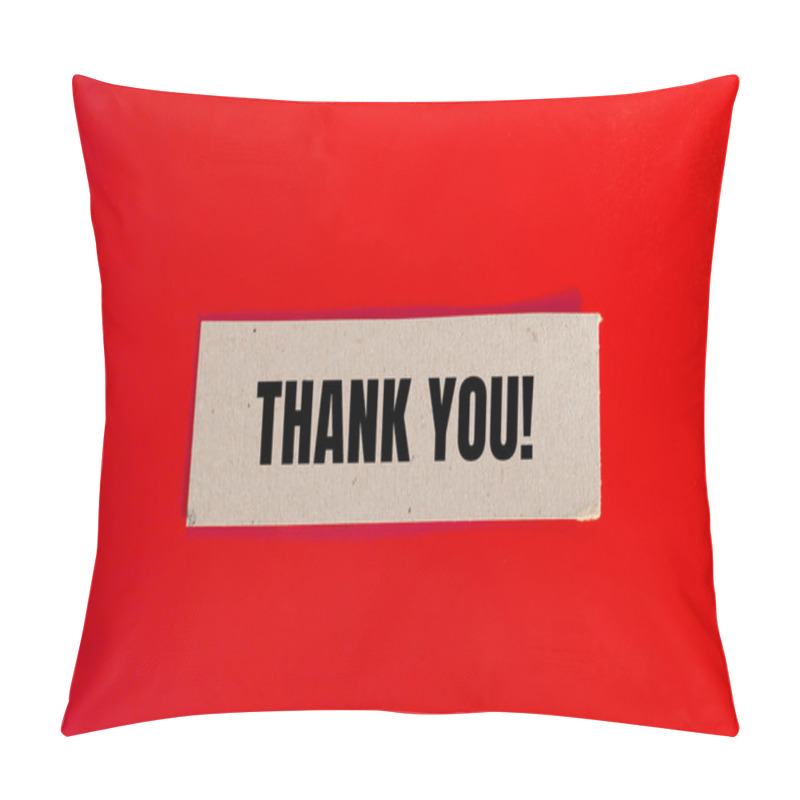 Personality  Thank You Message Written On Paper Piece With Red Background. Conceptual Thank You Symbol. Copy Space. Pillow Covers