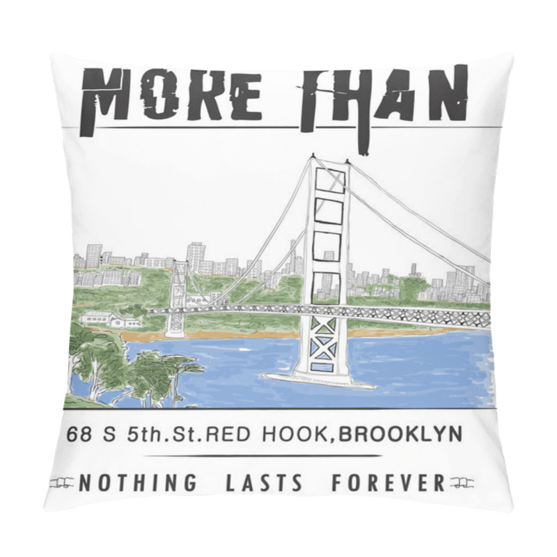 Personality  Brooklyn Bridge Hand Drawn Vector Isolated Illustration Pillow Covers