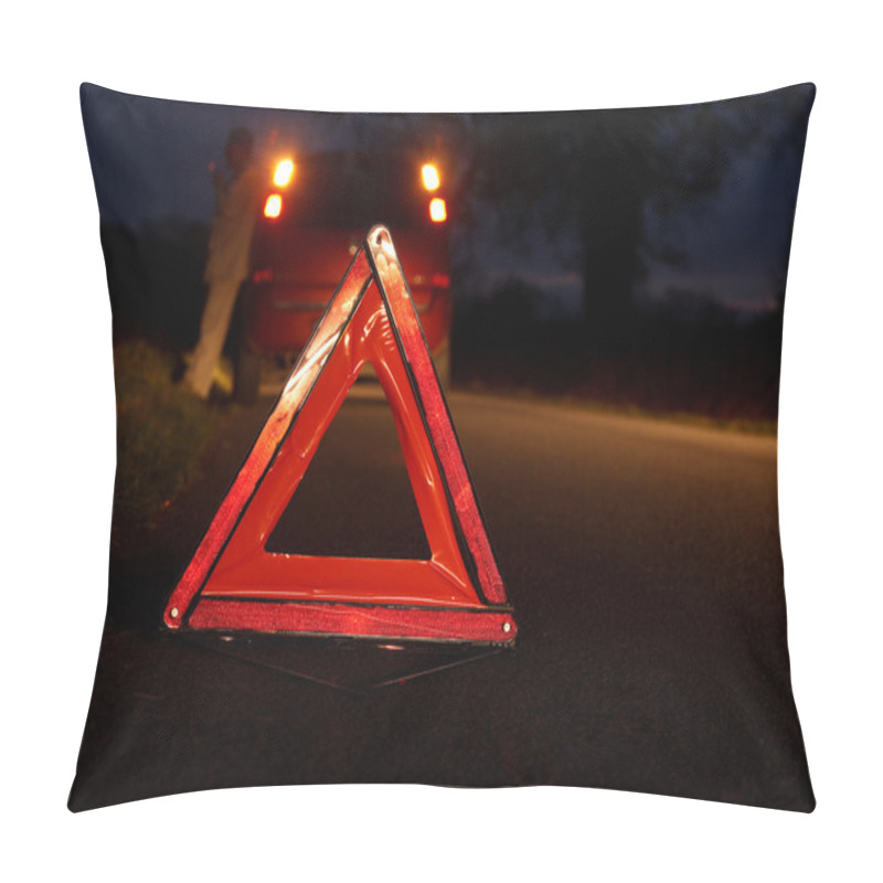 Personality  Broken Down Car At Night With Warning Signal Pillow Covers