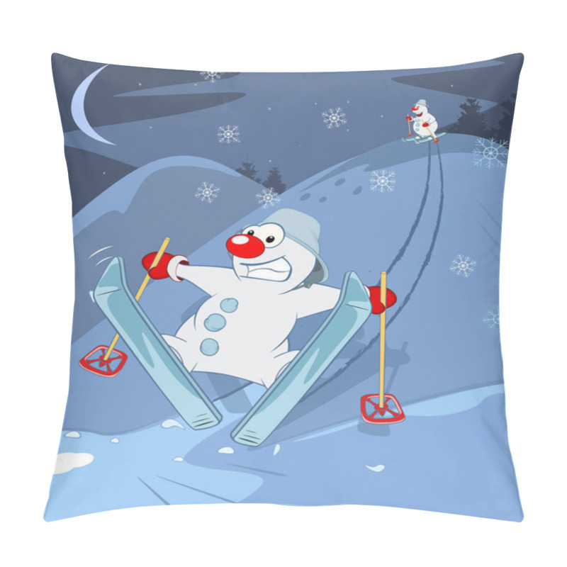 Personality  Cute Snowman Skiing.   Pillow Covers