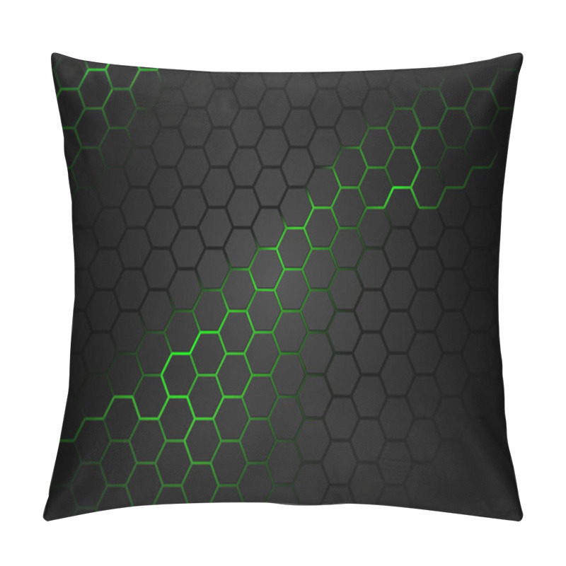 Personality  Black Hexagonal Pattern On Green Magma Background - Abstract Illustration With Glowing Neon Lava, Vector Pillow Covers