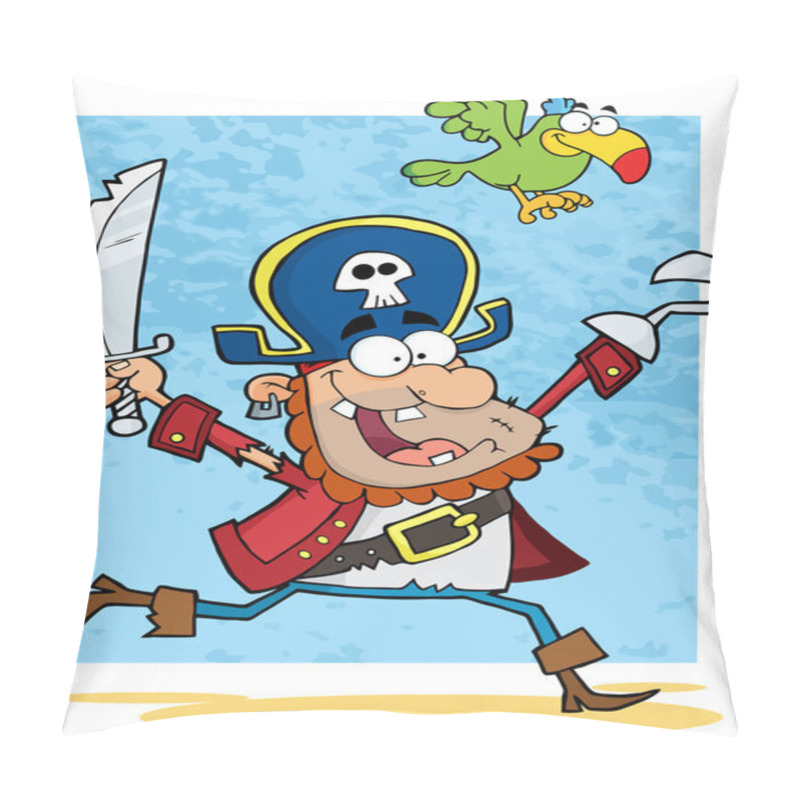 Personality  Pirate Holding Up A Sword And Hook With Parrot Pillow Covers