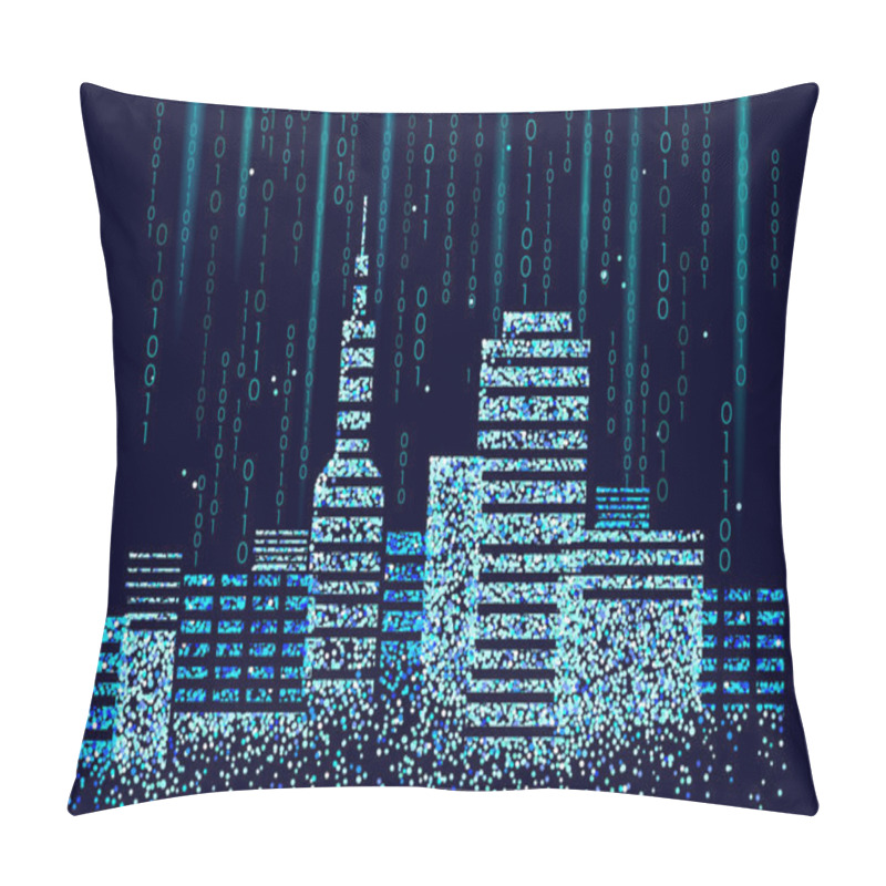 Personality  Smart City 3D Spotted Dots. Intelligent Building Automation System Business Concept. Web Online Computer Binary Code. Architecture Urban Cityscape Technology Sketch Banner Vector Illustration Pillow Covers