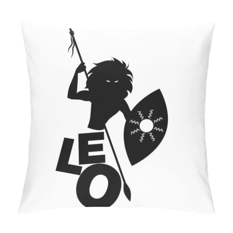 Personality  Tribal Zodiac. Leo. Lion-headed Man, Holding A Spear And Holding A Shield, Isolated On White Background Pillow Covers