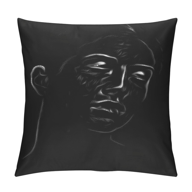 Personality  Stipple Portrait Series. Close Up Of A Head Of A Young Woman Done In Traditional Pointillist Style On The Subject Of Art, Inner World And Human Soul. Pillow Covers