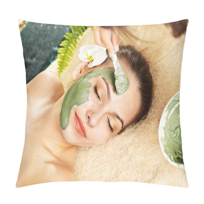 Personality  Woman Having Clay Facial Mask Apply By Beautician. Pillow Covers