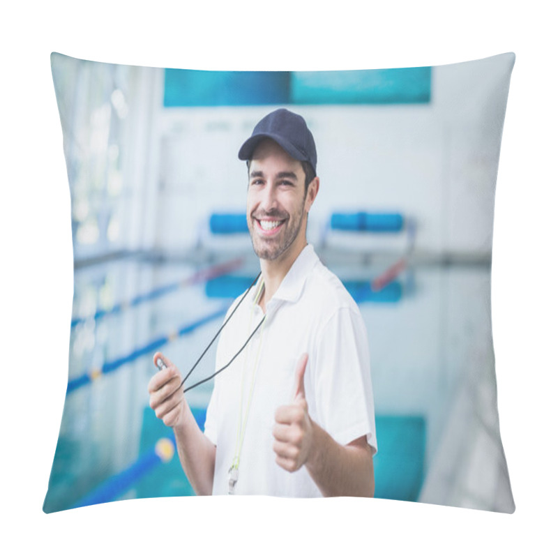 Personality  Happy Trainer Holding Stopwatch Pillow Covers