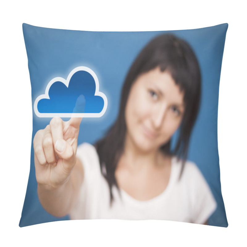 Personality  Woman Accessing Cloud Computing System. Pillow Covers