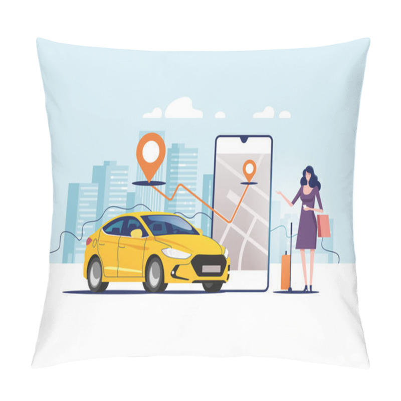 Personality  Car And Satellite Navigation Systems Concept Vector Illustration. Pillow Covers