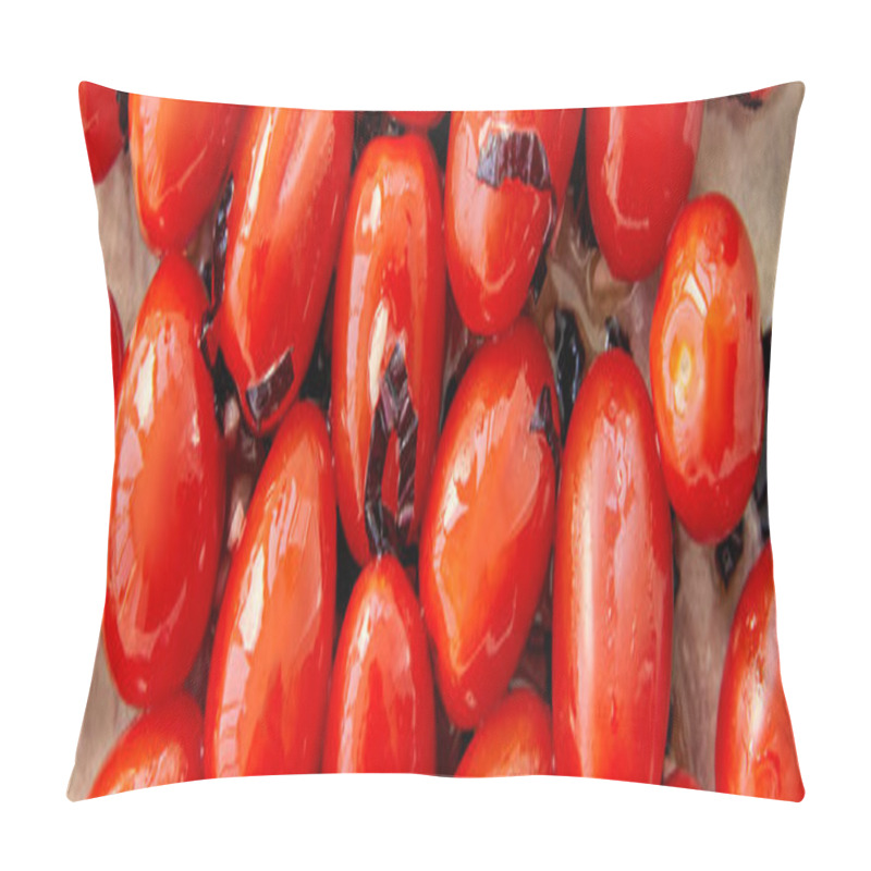 Personality  Horizontal Image Of Tomatoes With Cut Basil Leaves On Baking Paper  Pillow Covers