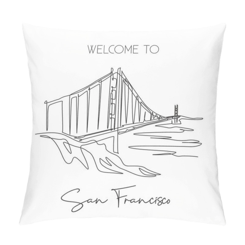 Personality  One Single Line Drawing Golden Gate Bridge Landmark. Iconic Place In San Francisco, USA. Tourism Travel Home Decor Wall Art Poster Print Concept. Modern Continuous Line Draw Design Vector Illustration Pillow Covers