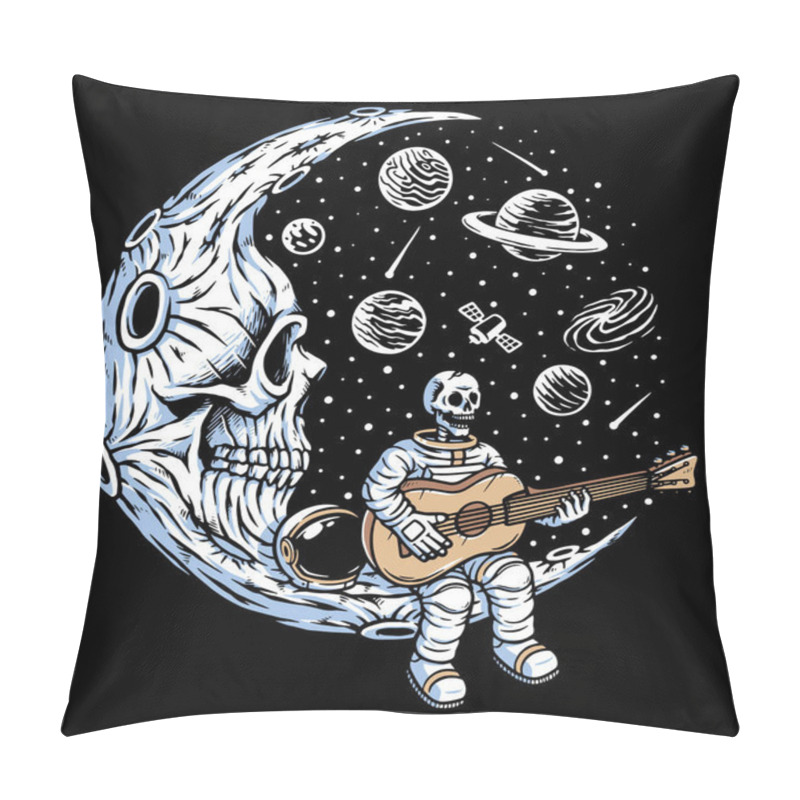 Personality  Astronaut Playing Guitar On Skull Moon Pillow Covers