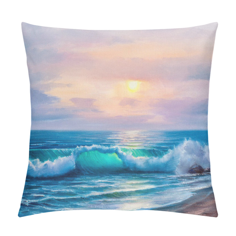 Personality  Sunset Over Sea, Painting By Oil On Canvas.  Pillow Covers