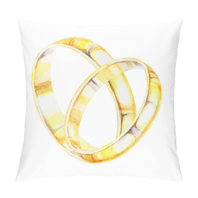 Personality  Watercolor Illustration Of Two Intertwined Golden Wedding Rings Ideal For Invitations, Romantic Projects, And Anniversary Designs. Symbolizing Love, Unity And Commitment. Hand Drawn Isolated Clipart Pillow Covers