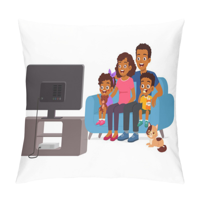 Personality  Little Kid Watching Television With Family And Feel Happy Pillow Covers