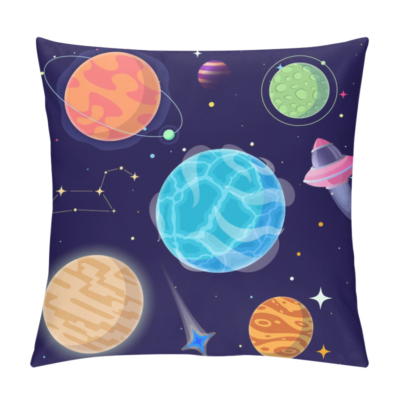 Personality  Set Of Cartoon Planets And Space Elements. Vector Illustration Pillow Covers