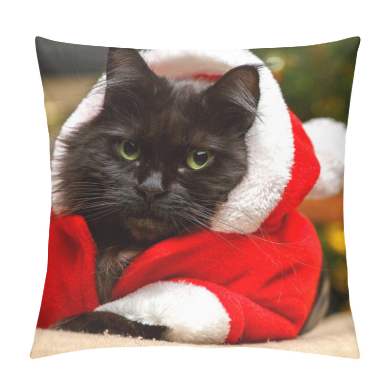 Personality  Festive Portrait Of Black Cat Dressed As Santa Claus On Chair Pillow Covers