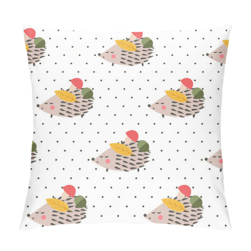 Personality  Hedgehog Seamless Pattern On Polka Dots Background. Pillow Covers