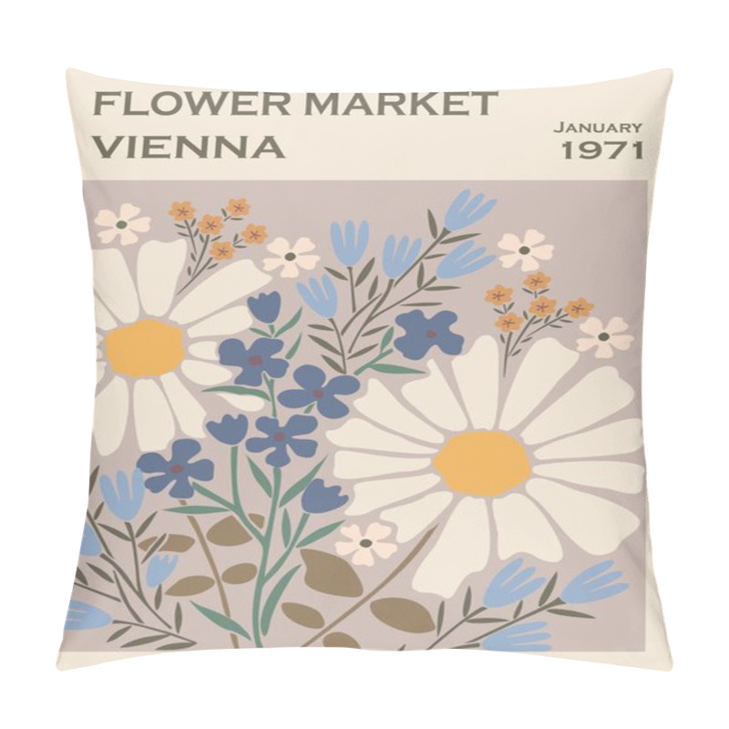 Personality  Abstract Poster Flower Market Vienna. Trendy Botanical Wall Art With Floral Design In Danish Pastel Colors. Modern Naive Groovy Funky Interior Decoration, Painting. Vector Art Illustration. Pillow Covers