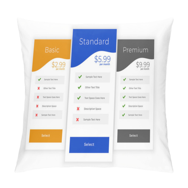 Personality  Web Pricing Table Template For Service Comparison Pillow Covers