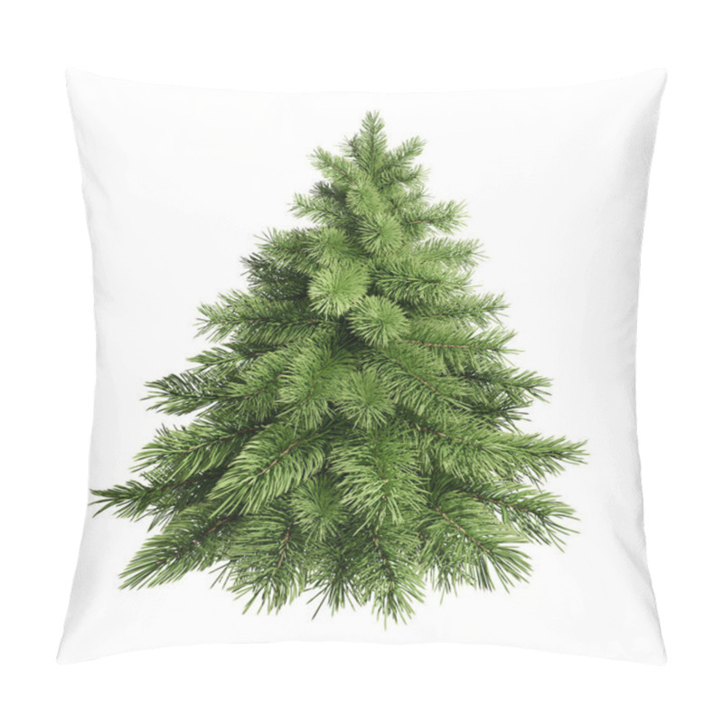 Personality  3D Render Fluffy Green Christmas Tree Isolated White. Photorealistic Fir-tree. Pillow Covers