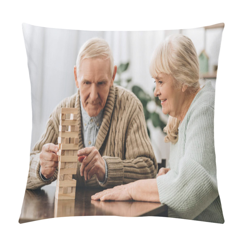 Personality  Retired Husband And Wife Playing Jenga Game On Table Pillow Covers