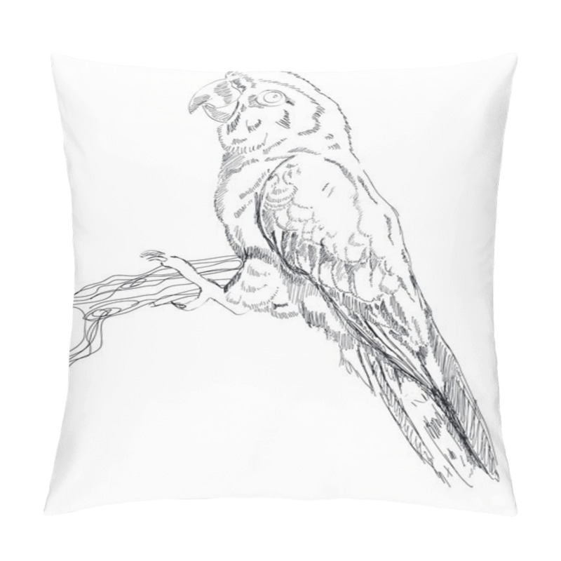 Personality  Black And White Vector Sketch Of A Macaw Parrot Pillow Covers