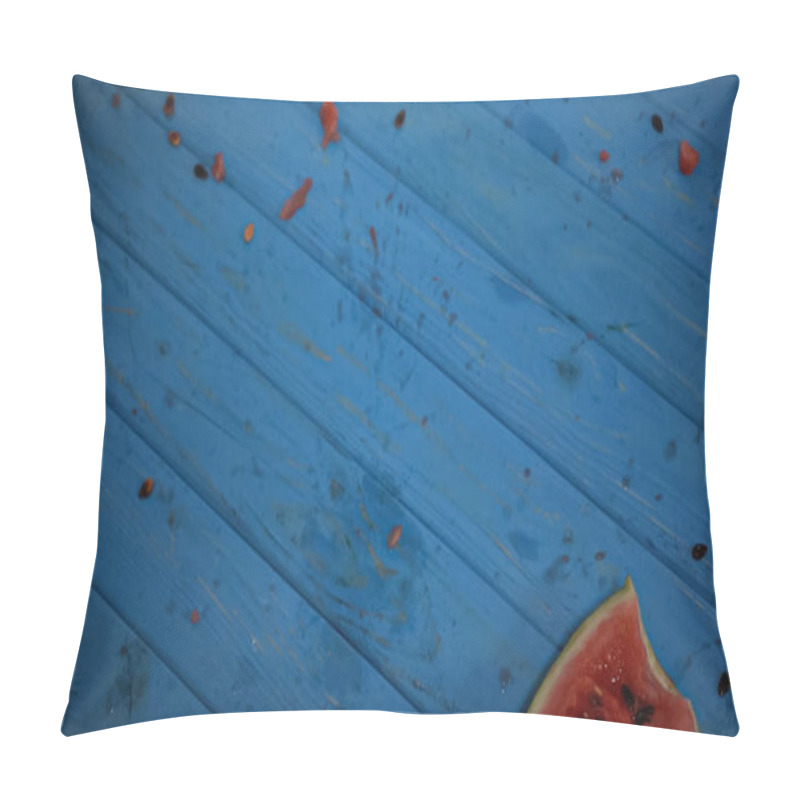 Personality  Top View Of Crushed Watermelon Near Seeds On Blue Surface Pillow Covers