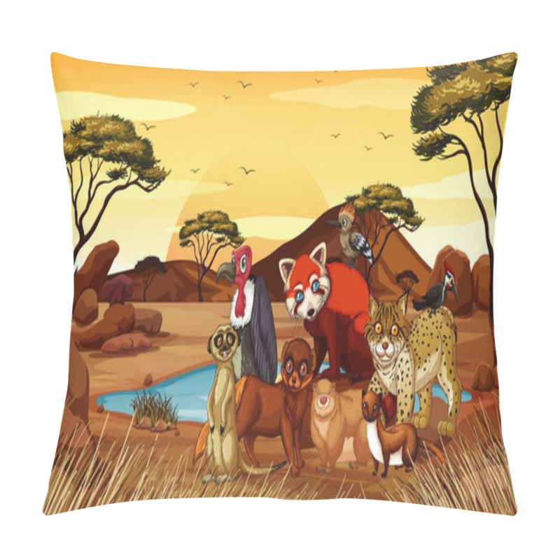 Personality  Scene With Animals By The Pond Pillow Covers