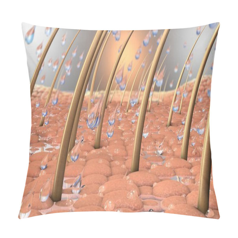 Personality  3d Illustration Of Water Drops On A Close Up Part Of Skin With Hair And And Hair Roots Pillow Covers