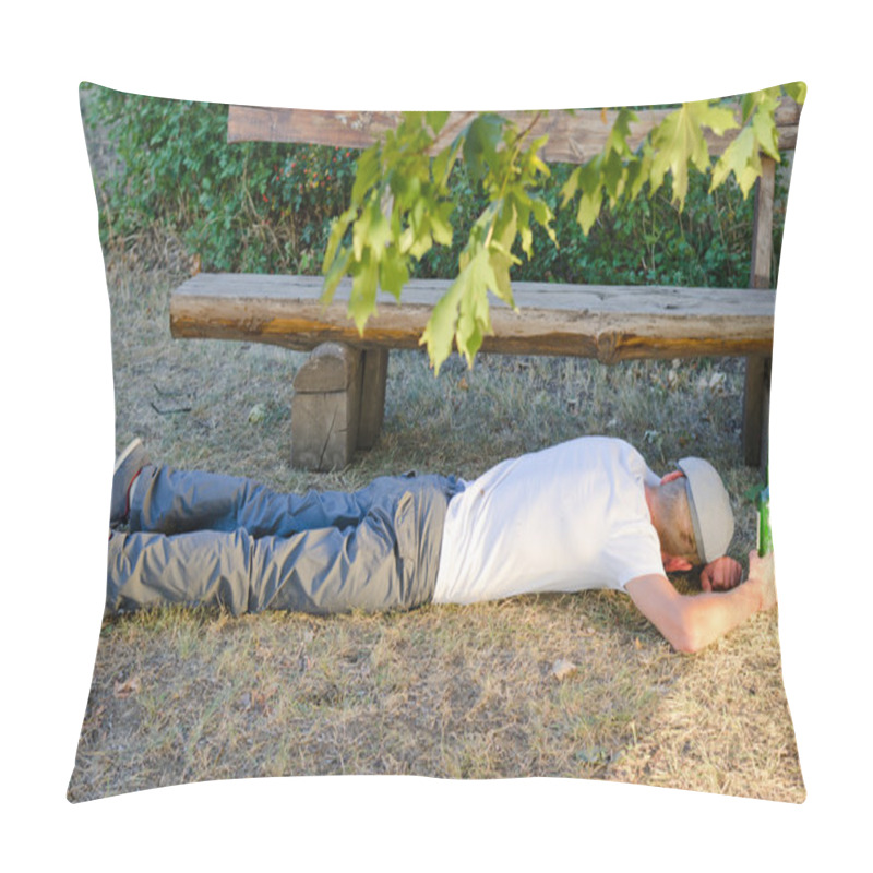 Personality  Drunk Man Sleeping It Off In A Park Pillow Covers