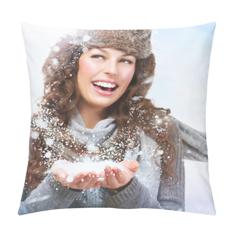 Personality  Christmas Girl. Winter Woman Blowing Snow Pillow Covers