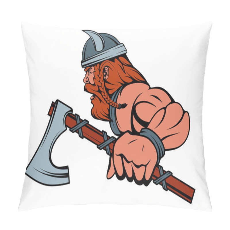 Personality  Colored Viking Warrior With A Traditional Battle Ax In His Hand, Suitable As Logo Or Team Mascot. Vector Graphic To Design Pillow Covers