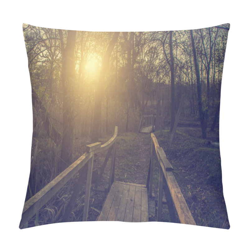 Personality  Bridge In Autumn Forest Pillow Covers