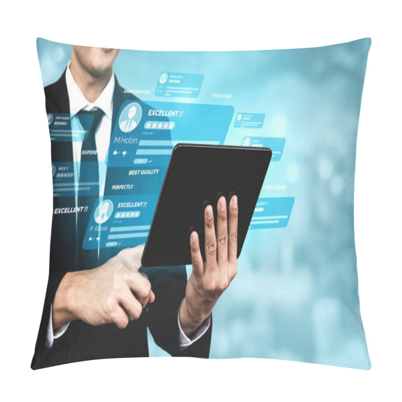 Personality  Customer Review Satisfaction Feedback Survey Concept. User Give Rating To Service Experience On Online Application. Customer Can Evaluate Quality Of Service Leading To Reputation Ranking Of Business. Pillow Covers