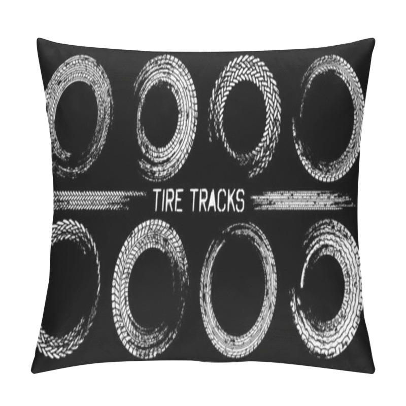 Personality  Grunge Circle Tire Tracks, Wheel Braking Marks. Truck, Car Or Motorcycle Tread Pattern Silhouettes. Auto Race, Motorsport, Speed Racing Design Element. Vector Illustration. Pillow Covers