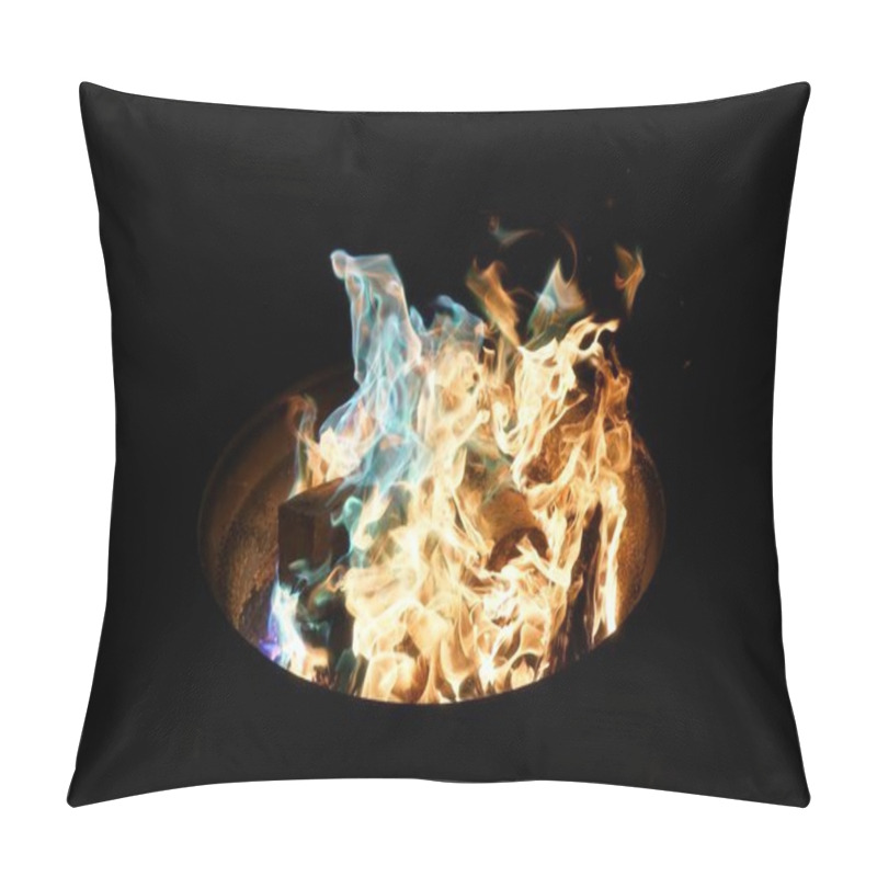 Personality  A Mesmerizing Fire With Vibrant Blue And Orange Flames Dancing In The Dark. Pillow Covers